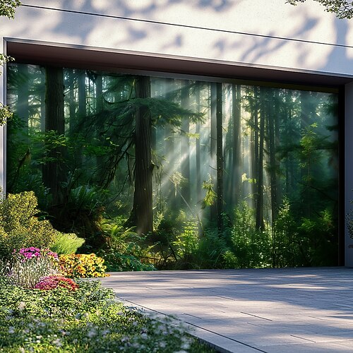 Landschaft Wald Bäume Türdekorationen Garagentor Cover Outdoor Banner Großes Hintergrunddekor für das Ferien Outdoor Garagentor Heimwanddekorationen Image
