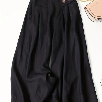 TEMU Women's Vintage-style Wide-leg Cropped Pants - Breathable, Loose Fit With Decorative Buttons, Casual Weekend Wear, Casual Wear Pants|vintage Cropped Pants|wideleg Pant Image
