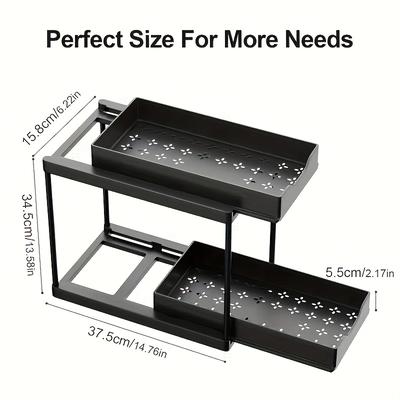 TEMU Double Layer Pull-out Drawer Set, Black, Metal And Plastic, With Anti-slip Design, Sliding Stable, For Kitchen And Bathroom Organization, Holding Cleaning Supplies Image