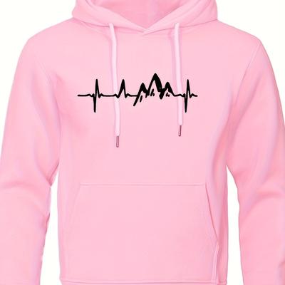 TEMU Men's Casual Orange Hoodie With Heartbeat - Loose Fit, Long Sleeve, Comfortable Pullover Sweatshirt For Fall And Spring, Fall Casual Wear | Graphic Hoodie | Polyester Hoodie Image