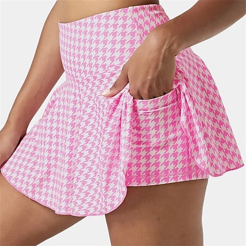 Damen Kariert / Gingham Lässiger Rock Tennisröcke Tennisröcke mit Shorts Breiter Bund Feuchtigkeitsableitend Atmungsaktiv Tennis Pickleball Laufen Rosa Hellblau Tennisbekleidung Image