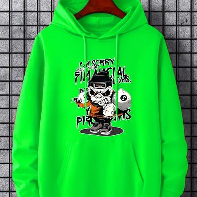 TEMU Cartoon Print Hoodies For Men, Graphic Hoodie With Kangaroo Pocket, Comfy Loose Drawstring Trendy Hooded Pullover, Mens Clothing For Autumn Winter Image