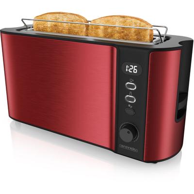 Arendo - Toaster Langschlitz für 2 Scheiben, 1000 w, Brötchenaufsatz, Wärmeisoliert, Display, rot Image