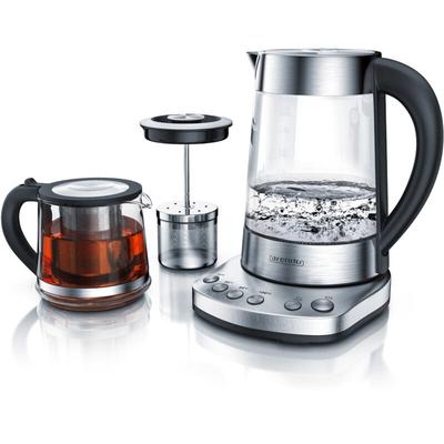 Arendo - Wasserkocher 1,7 l, 2400 w, Edelstahl mit Teeaufsatz, Teekocher, Temperatureinstellung 70