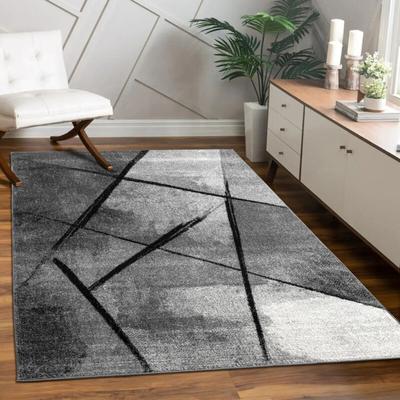 Teppich Wohnzimmer Kurzflor Modernes Muster Abstrakt Geometrisch Grau Schwarz 80x150 cm - Paco Home Image