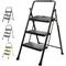 3 Step Ladder, Heavy Duty Foldable Step Stool, Portable Steel Folding Stool for Household Garage Storage (Black)