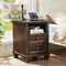 24 inch Tall Nightstand,Farmhouse Walnut Night Stand with Charging Station, 2 Drawers End Table