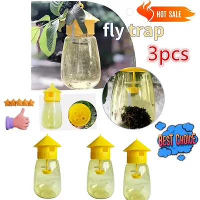 3pc Fruit Fly Trap Killer Yellow Plastic Drosophila Trap Anti Fly Fruit Fly Killer Catcher Orchard Insect Trap Pest Control Tool