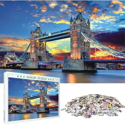 1000-teiliges Puzzle mit berühmter Landschaft für Kinder und Erwachsene, London Tower Bridge Bridge, Image