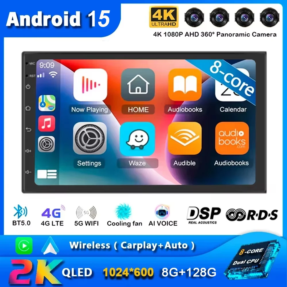 7 Zoll 2 Din Android 15 Auto Auto Radio Multimedia Video Universal Stereo Carplay GPS Für Volkswagen Nissan Hyundai Kia Toyota Image