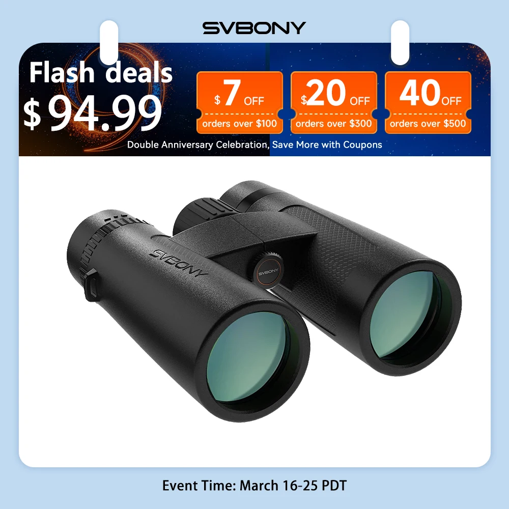 Svbony SV202 Verbessertes Weitwinkel-ED-Fernglas 8x32/8x42/10x42 Bak4 Prisma IPX7 Wasserdicht Beschlagfrei für Vogelbeobachtung Camping Image