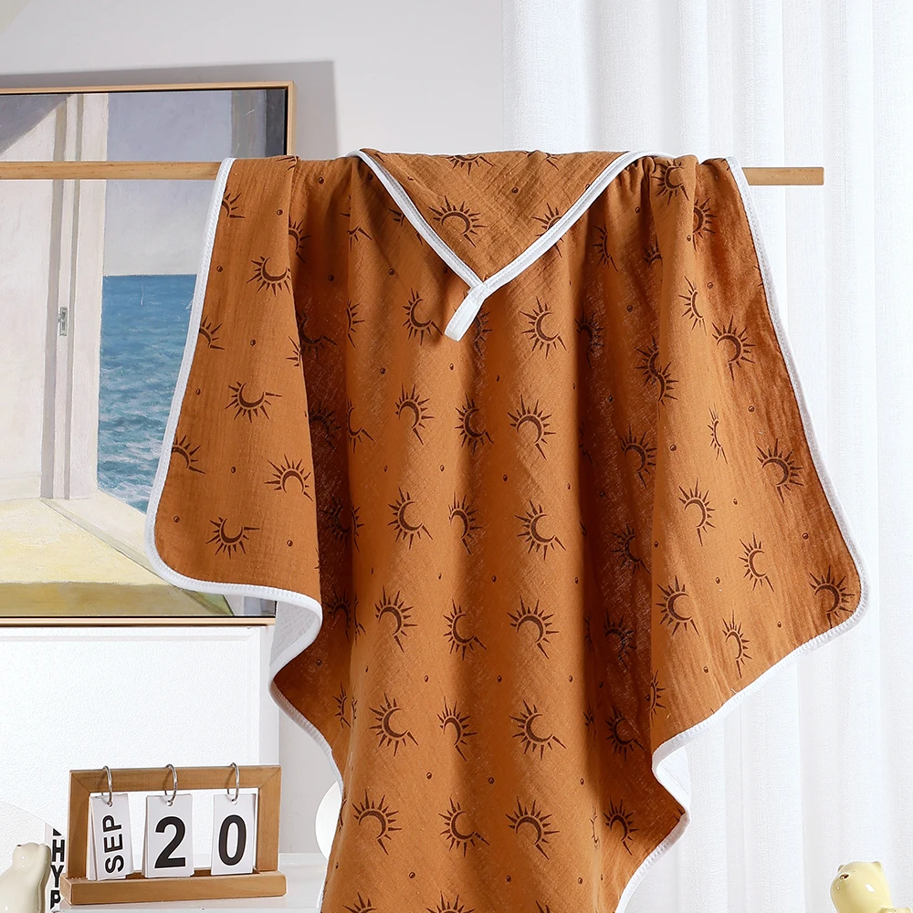 Elinfant Baby-Bademantel aus 100 % Baumwoll-Kreppstoff, Baby-Badetücher, weiche Handtuchdecke mit Kapuze für Neugeborene Image