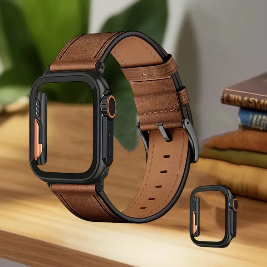 Armbandgehäuse für Apple Watch Band 40 mm 41 mm 44 mm 45 mm Lederarmband für iWatch Serie 9 8 7 se 6 5 4 Schutzhülle Bumper Image