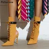 Gelb Schwarz Slingback Stiefeletten Hohl Dünne Fersen Spitze Zehen Runway Sexy Patchwork Schuhe