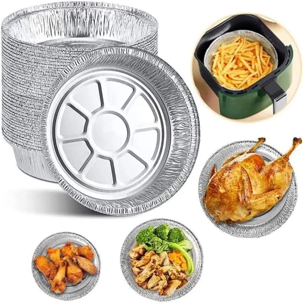 50 Stück Folienschalen, Folienschalen, Silberfolie, Lebensmittelbehälter, Einweg-Aluminiumfolienplatten, Zinnfolie, Kuchenformen zum Kochen Image
