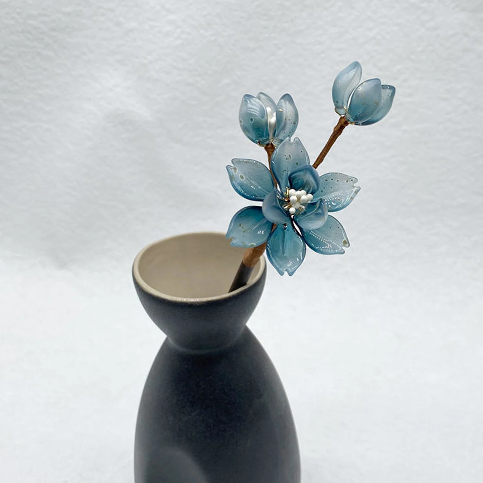 Glasierte Blume Haarnadel Chinesische Holz Haar Stick Gabeln Für Frauen Vintage Blau Floral Haar Verschluss Retro Han Kostüm Haar Schmuck