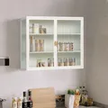 Pensile moderno da 70 cm con ante in vetro e contenitore a 3 livelli - Pensile per ingresso, soggiorno, bagno e sala da pranzo (bianco)
