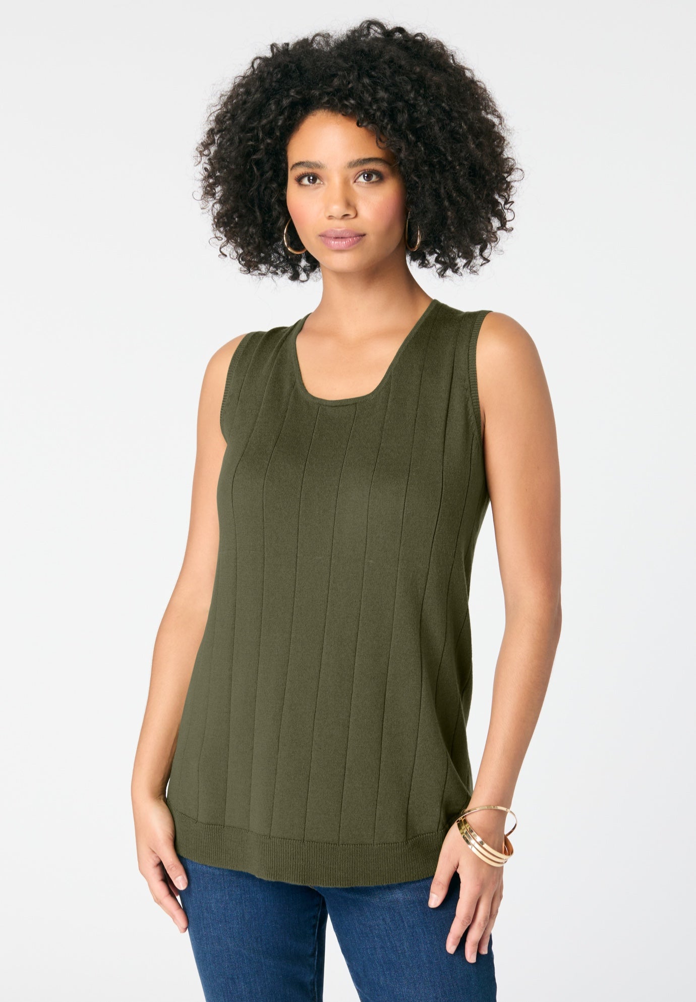 Plus Size Women's Plus Size Drop Needle Tank Lightweight Sweater Knit by Roaman's in Dark Olive Green (Size 3X)