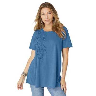 Plus Size Women's 3-D Appliqued Swing Tee by Roaman's in Vivid Blue (Size 18/20)