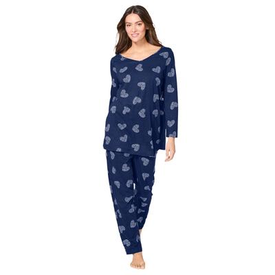 Plus Size Women's Avenue Body Three-Quarter Sleeve Pajama Set by Avenue Body in Evening Blue Animal Heart (Size 5X)