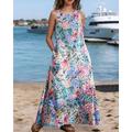 Per donna Abito maxi Abito a trapezio Abito Estivo Boho Quotidiano Ferie Vestibilità regolare Floreale Blocco di colori Senza Maniche Girocollo Azzurro cielo Fucsia Verde Estate