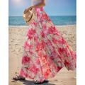 Per donna Taglia standard asiatici Gonna Svasato Lungo Estate Maxi Vita Alta Gonne Floreale Blocco di colori Stratificato Chiffon Stampato Micro-elastico Vacanza Casual Quotidiano Bianco Rosa Rosso
