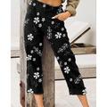 Per donna Pantaloni in cotone e lino Moda Streetwear Lunghezza intera Naturale Fiore Tasca Elastico in vita Stampa Comodo All'aperto Confortevole Vacanza Streetwear Nero Rosa Blu Cachi Estate