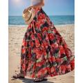Per donna Taglia standard asiatici Gonna Svasato Lungo Estate Maxi Vita Alta Gonne Floreale Blocco di colori Stratificato Chiffon Stampato Micro-elastico Vacanza Casual Quotidiano Bianco Rosa Rosso