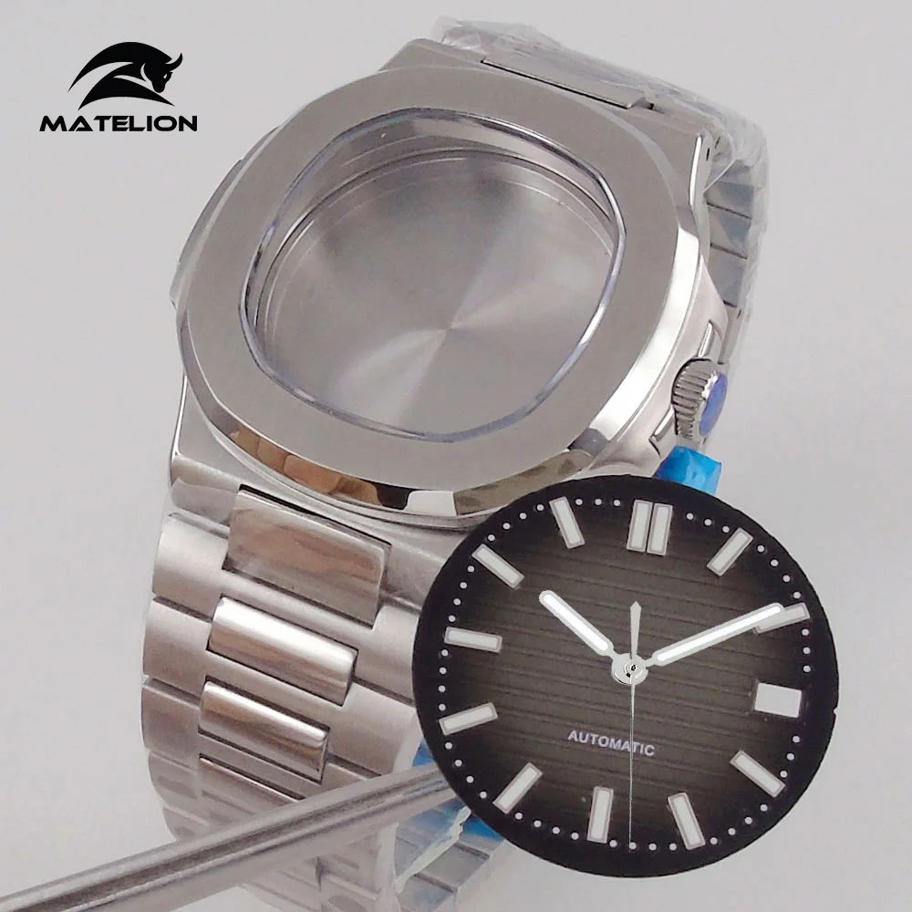 MATELION Quadratisches Uhrengehäuse, blaues schwarzes Zifferblatt-Set, Stahlarmband für NH34 NH35 NH36 Uhrwerk, Saphirglas, Taucheruhr, Ersatzteil Image