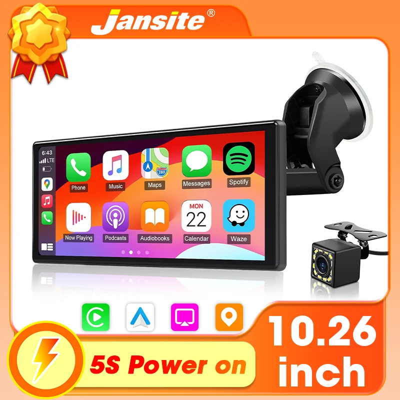 Universal 10,26 zoll Tragbare WIFI Drahtlose Carplay Android Auto Bildschirm Auto Radio Multimedia Video Player Rückfahr Kamera FM AUX Image