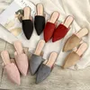 2025Baotou Flat Pointed Half Slippers Women's Suede Black Mules Large Sizes 42 Female Breathable Shoes босоножки женские