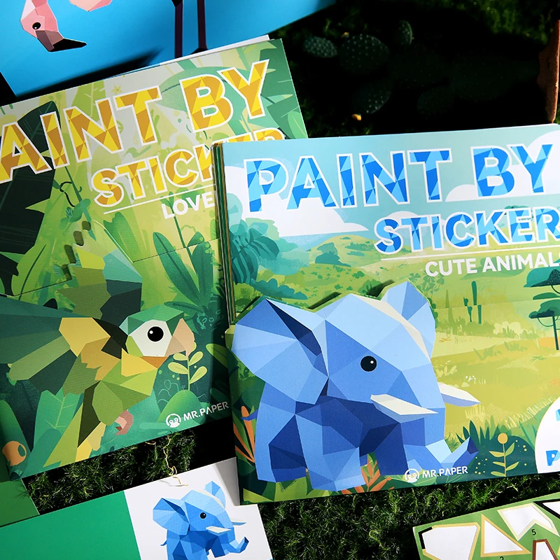 Mr Paper 12 Stück/Beutel Aufkleberbuch, handgefertigt, 3D-geometrische Collage, DIY-Aufkleber, frühe pädagogische Aufkleber für Tagebuch Image