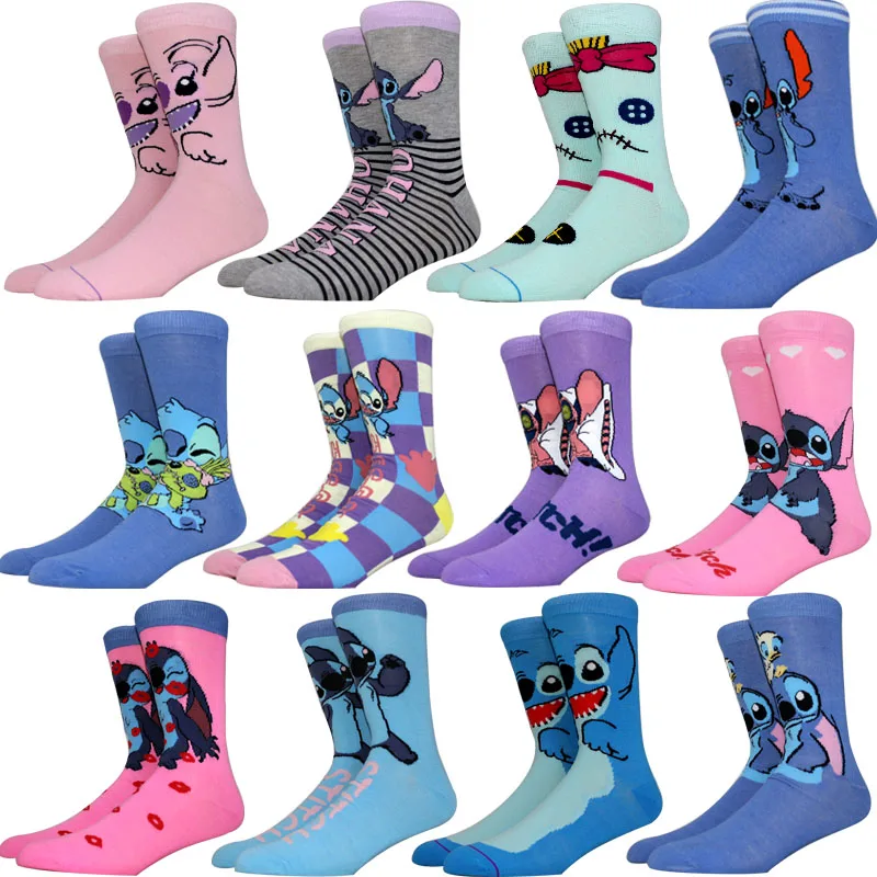 5 Paar modische neue Design-Cartoon-lange Herrensocken, Stich, Kawaii-Damensocken, kreative Skateboard-Socken, kniehohe Socken, Größe 36–44