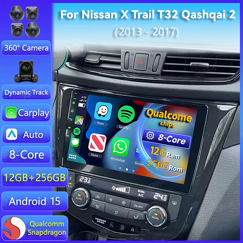 Android 15 Carplay Auto Für Nissan X-TRAIL X Trail T32 Qashqai 2 J11 2013-2017 Auto Radio DSP multimedia Stereo Player Video BT Image