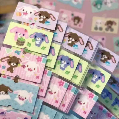 Sanrio Neue Sugarbunnies Funkelnde Etikettenaufkleber Niedliches Handkonto Memo Dekorative Cartoon-Siegelaufkleber Süße schöne Geschenke Image