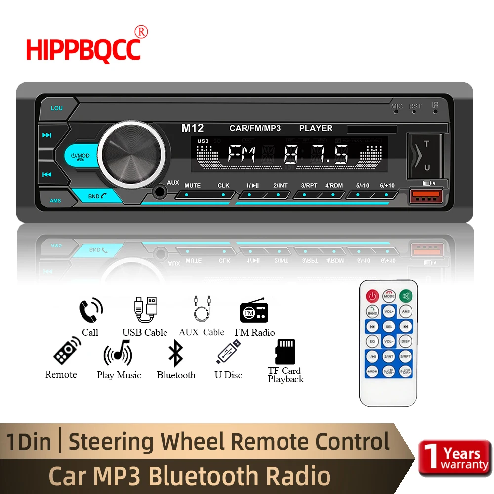 HIPPBQCC Autoradio-Radio, 1-Din-Player, FM-MP3-Player, digitales Bluetooth-Autoradio, Stereo-Audio, Musik, USB/SD mit In-Dash-AUX-Eingang Image