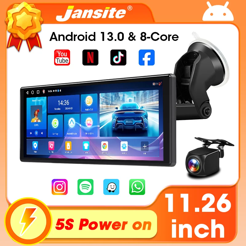 Jansite 11,26'' Android 13,0 Auto Radio Drahtlose Android Auto Carplay Bildschirm Automotive Intelligente System 8-Core Stereo FM AUX Image