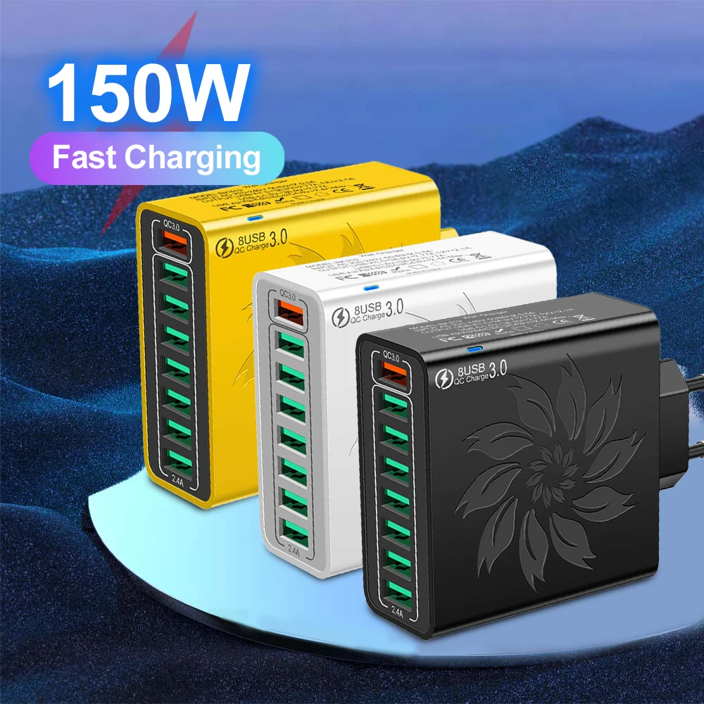 Insgesamt 65 W 8-in-1-USB-Handy-Ladegerät, Wandadapter für iPhone 15 14 Pro Max oder Xiaomi Samsung Handy-Ladegerät Image