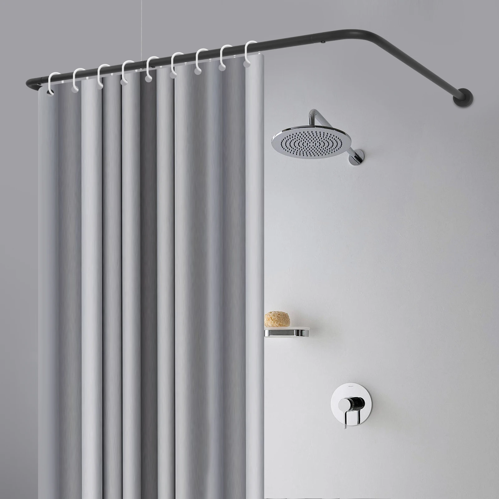 Duschvorhangstange, U-förmige, an der Wand montierte Gardinenstange, verstellbare U-förmige Gardinenstange, Duschvorhangstange
