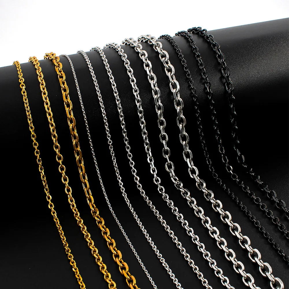 1.5mm 2mm 3mm 4mm 5mm 6mm di larghezza O catena in acciaio inossidabile per uomo donna collana Rolo per pendente colore oro/argento/nero