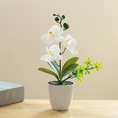 Artificial Orchid Potted Flower Plant, Faux Phalaenopsis Flower Arrangement, Realistic Silk Orchid in Pot for Home Office Table Centerpiece Decor