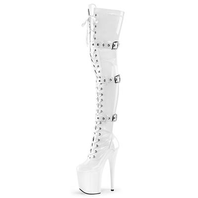 Women's Red Patent Leather Thigh High Platform Boots – Buckle Strap Stiletto Over-the-Knee Boots for Clubwear, Cosplay, and Exotic Dance Performance