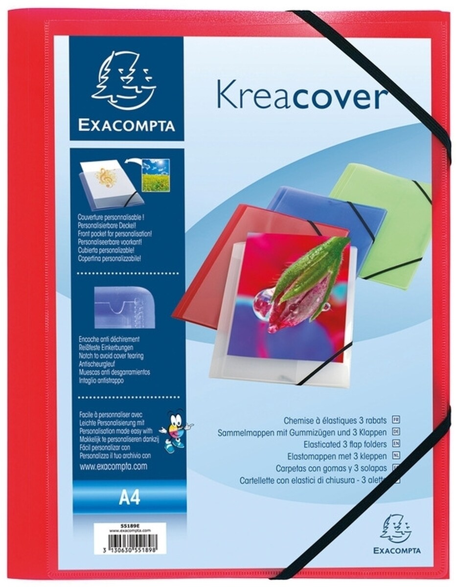 Exacompta Eckspannmappe Kreacover A4 PP 500my transparent rot Packung mit 5 Stück Image