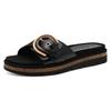 Pantolette MARCO TOZZI, Damen, Gr. 40, schwarz, Lacklederimitat, unifarben, casual, Schuhe, Plateau, Sommerschuh, Schlupfschuh mit dekorativer Schnalle