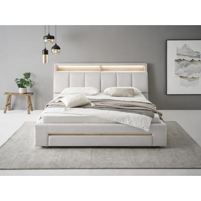 Polsterbett INOSIGN "CiTY/GiRON,, gepolstertes Stauraumbett, mit LED Beleuchtung", beige (hellbeige), B:210cm H:110cm L:235cm, Betten, Bettkasten mit Hundebett oder als Stauraum, klappbare Kopfteile Image