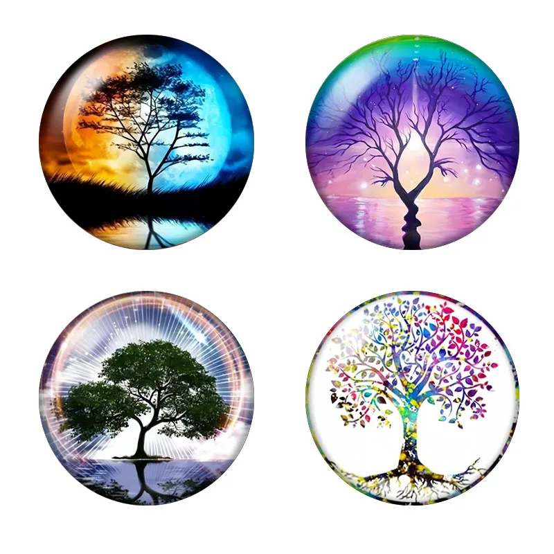 Bedruckte Untersetzer mit 4 Baum des Lebens, geeignet für die tägliche Familienparty-Dekoration, Küche, rutschfeste Holzuntersetzer, Weihnachtsgeschenke Image