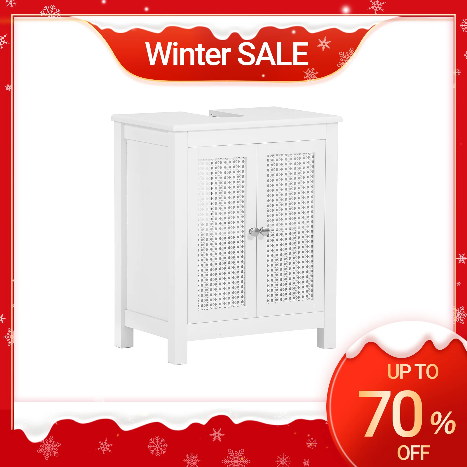 SoBuy BZR35-W Waschbeckenunterschrank mit Gitteroptik-Türen Badschrank Waschtisch Unterschrank Badmöbel Weiß BHT ca: 50x60x33cm Image