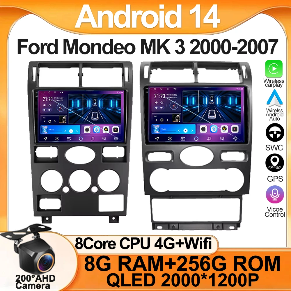 Autoradio Android 14 für Ford Mondeo MK3 2000 2001 2002 2003 2004 2005-2007 Carplay Android Auto Bildschirm Wifi DSP 2 Din GPS DVD Image