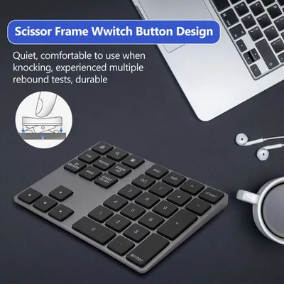 Black 34 Keys Mini Numpad Wireless Bluetooth Numeric Keypad For Apple PC Bluetooth Numeric Keypad Wireless Numeric Keypad Numpad
