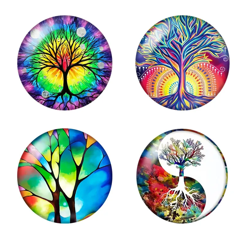 Bedruckte Untersetzer mit 4 Baum des Lebens, geeignet für die tägliche Familienparty-Dekoration, Küche, rutschfeste Holzuntersetzer, Weihnachtsgeschenke Image